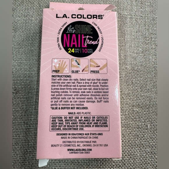 L.A Colors LET'S SHINE. 24 Nails Tip 10 Nail Sizes. - Picture 3 of 5